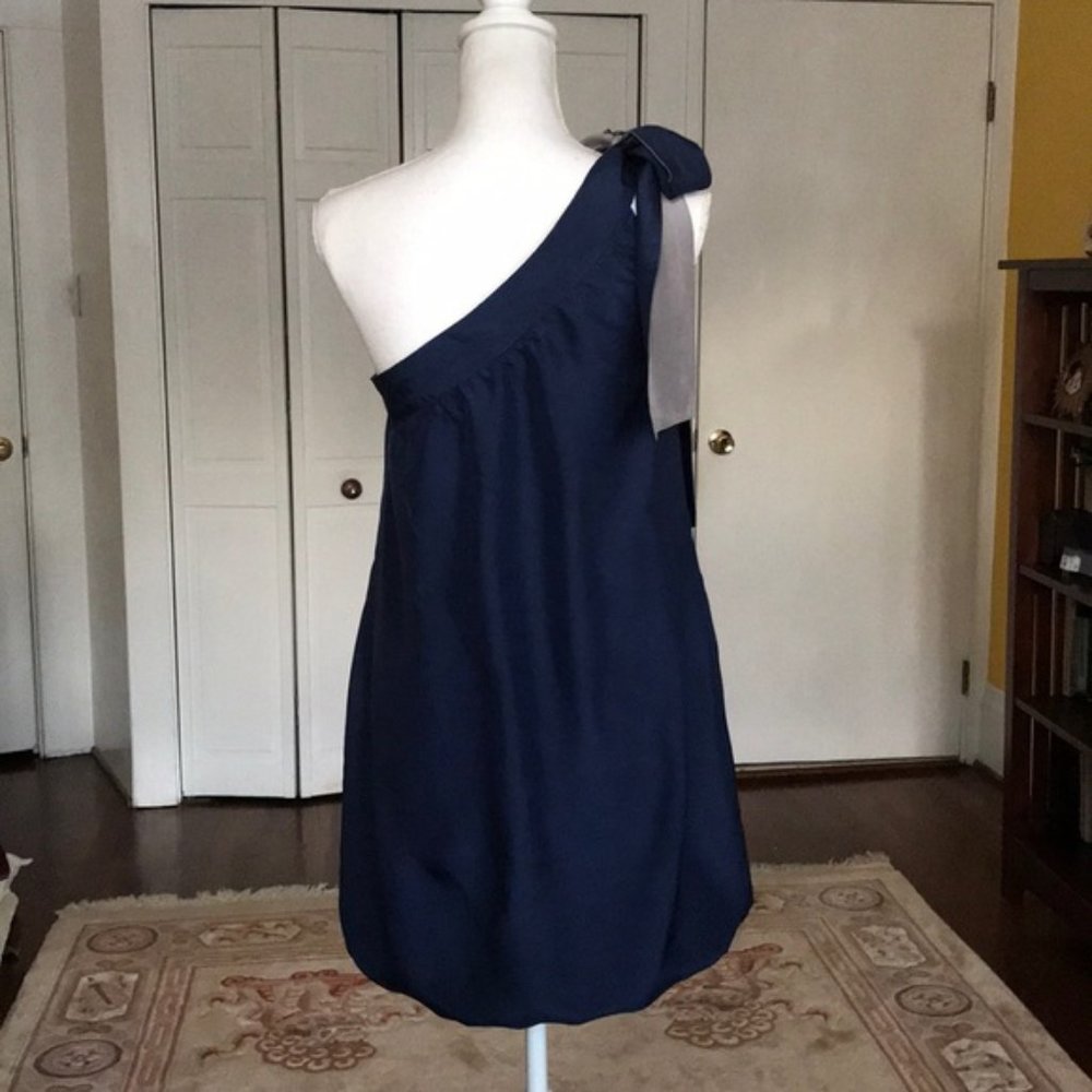 Ella Moss one shoulder navy blue silk bubble hem dress - Picture 6 of 9